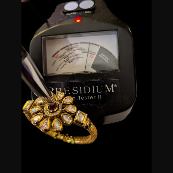 Kudan Gold Plated Ruby And CZ Hinged Bangle Bracelet 6.25" - Picture 7 of 12